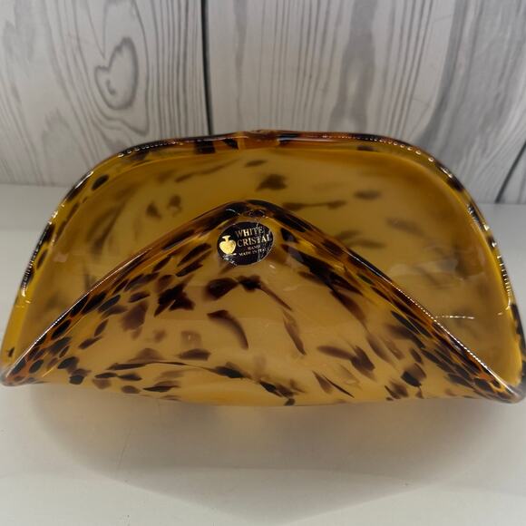 Vintage Murano White Crystal Leopard Art Glass Made In Italy Amber w/Stickers - Picture 1 of 10